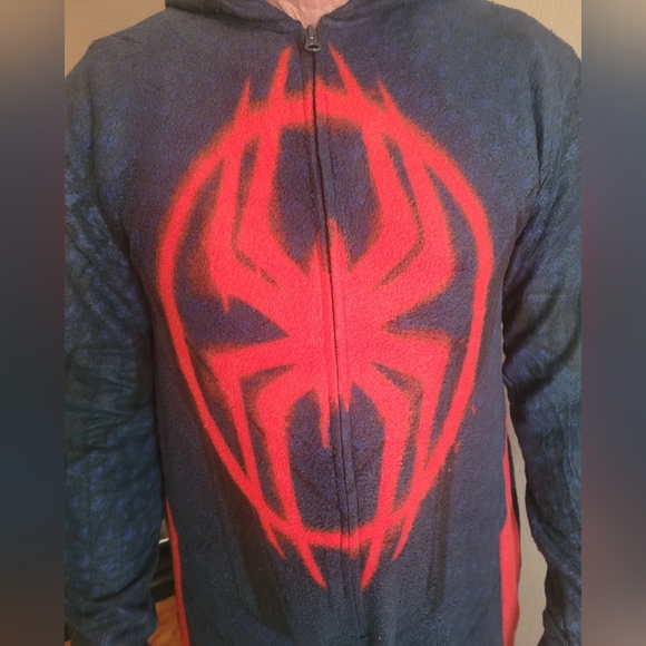 Spider-Man Miles Morales Men's Hooded Union Suit With Leg Hem Onesie - Picture 2 of 10